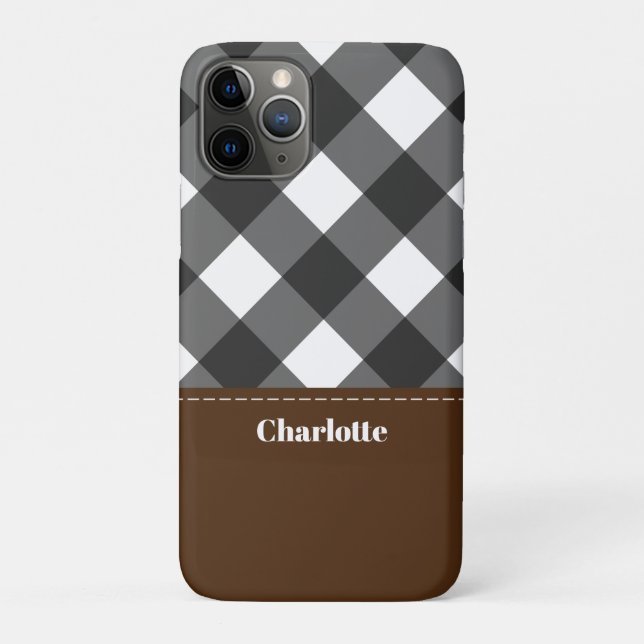 Black White Brown Personalised Plaid Case-Mate iPhone Case (Back)