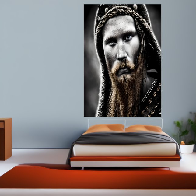 Black white brown portrait of a viking | AI Art  Poster (Creator Uploaded)