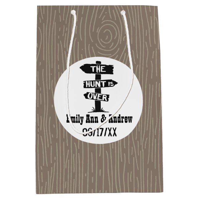 Black White & Brown Rustic Antler The Hunt is Over Medium Gift Bag (Front)