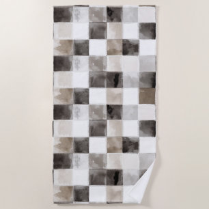 Black White Brown Squares Beach Towel