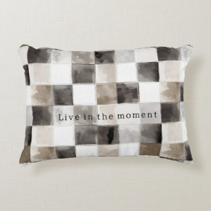 Black White Brown Squares Decorative Cushion