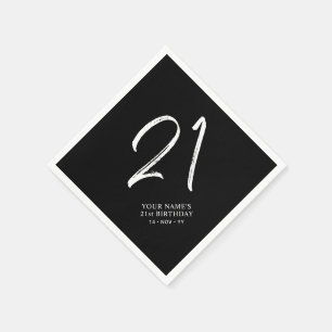 Black & White   Brush Script 21st Birthday Party  Napkin