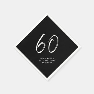 Black & White   Brush Script 60th Birthday Party  Napkin
