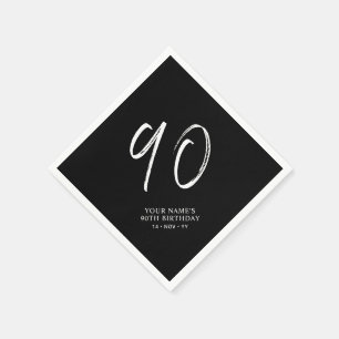 Black & White   Brush Script 90th Birthday Party  Napkin