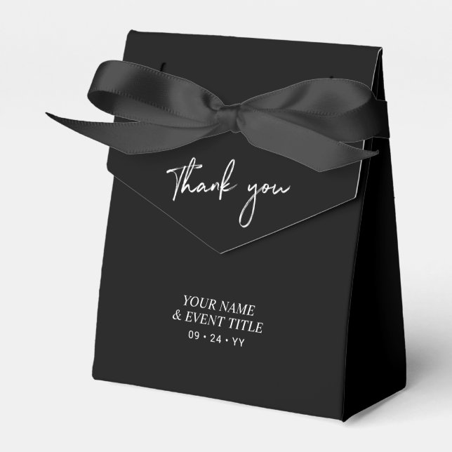 Black & White | Brush Script Party Thank you Favou Favour Box (Front Side)