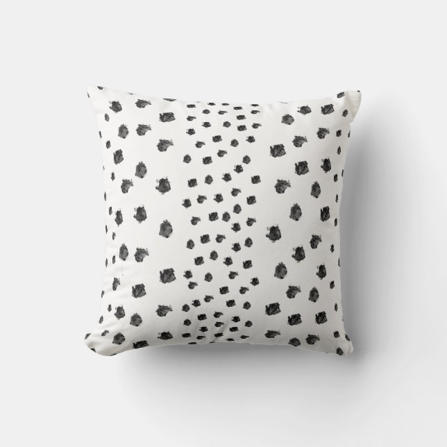 Black White Brush Spots Cushion (Front)