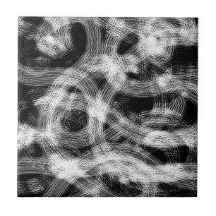 Black & White Brush Stroke Squiggles Tile