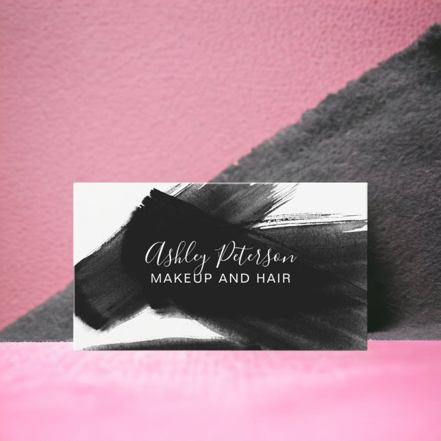 Black white brushstroke hair makeup typography business card (Black white brushstroke hair makeup typography business card)
