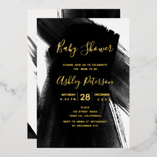 Black white brushstrokes typography baby shower