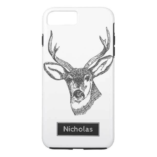 Black & White Buck Deer Head Custom Name Case-Mate iPhone Case (Back)