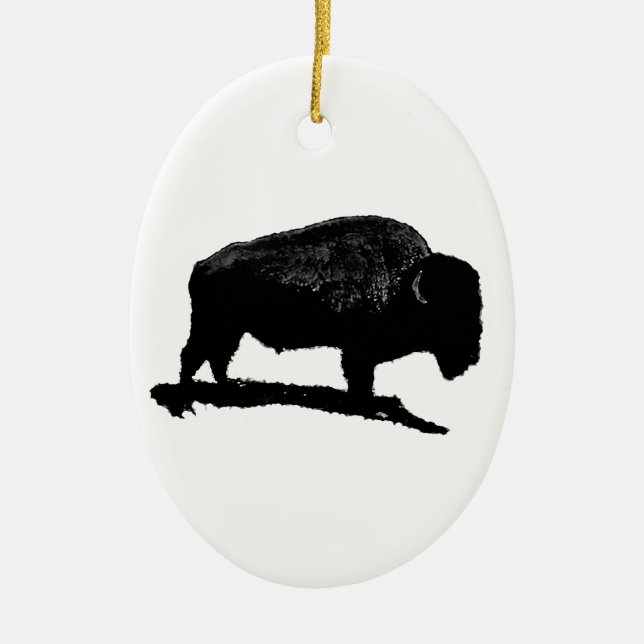 Black & White Buffalo Ceramic Tree Decoration (Front)