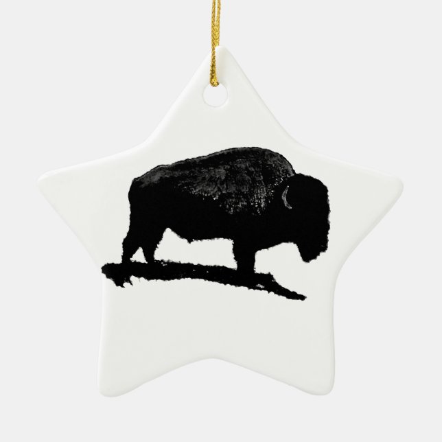 Black & White Buffalo Ceramic Tree Decoration (Front)