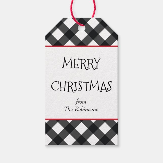 Black White Buffalo Check Christmas Gift Tag (Front)