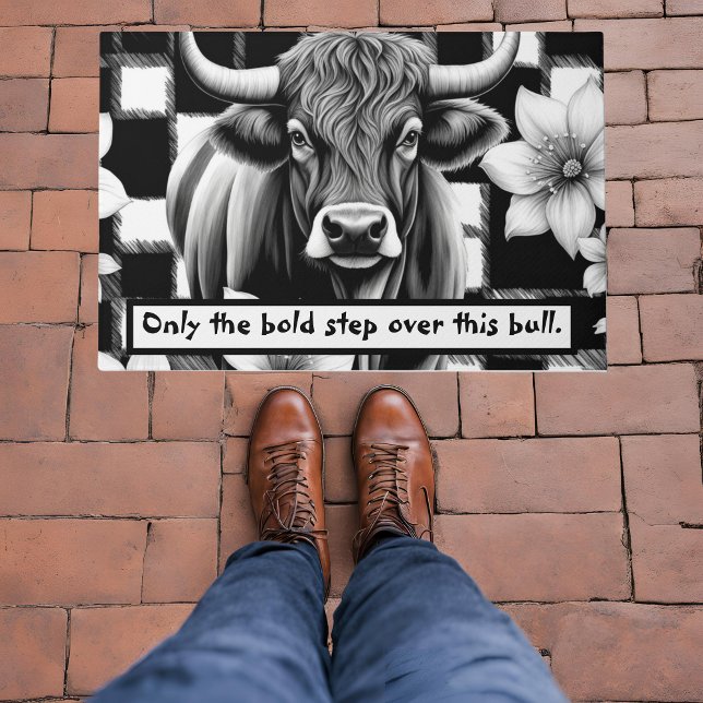 Black White Buffalo Check Cow Flowers Doormat (Creator Uploaded)