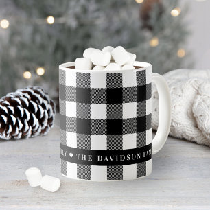 Black White Buffalo Check Family Monogram Coffee Mug