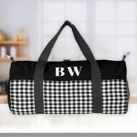 Black White Buffalo Check Plaid Bold Monogram 