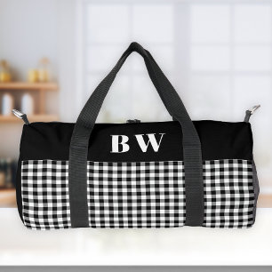 Black White Buffalo Check Plaid Bold Monogram  Duffle Bag