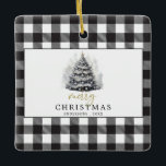 Black White Buffalo Check Plaid Merry Christmas Ceramic Ornament<br><div class="desc">Black White Buffalo Check Plaid Merry Christmas</div>