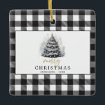 Black White Buffalo Check Plaid Merry Christmas Ceramic Ornament<br><div class="desc">Black White Buffalo Check Plaid Merry Christmas</div>