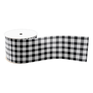 Black   White Buffalo Check Plaid Pattern Grosgrai Grosgrain Ribbon