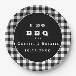 Black White Buffalo Checks I Do BBQ Engagement  Paper Plate