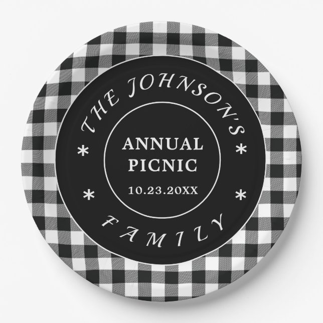  Black White Buffalo Checks Picnic Paper Plate (Front)