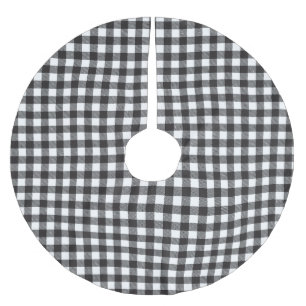 Black White Buffalo Gingham Check Plaid Holiday   Brushed Polyester Tree Skirt