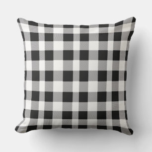 Black White Buffalo Gingham Check Plaid Holiday Cushion