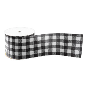 Black White Buffalo Gingham Check Plaid Holiday   Grosgrain Ribbon