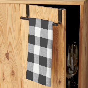 Black White Buffalo Gingham Check Plaid Holiday K Tea Towel
