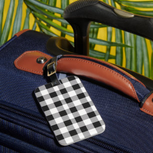 Black White Buffalo Gingham Check Plaid Holiday L Luggage Tag