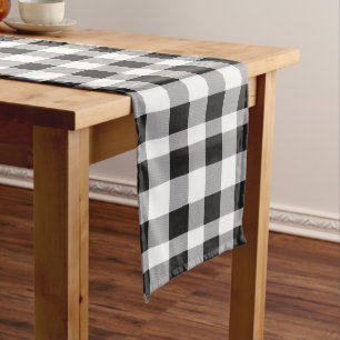 Black White Buffalo Gingham Check Plaid Holiday   Long Table Runner