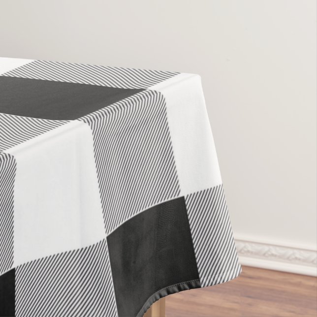 Black White Buffalo Gingham Check Plaid Holiday  Tablecloth (In Situ)