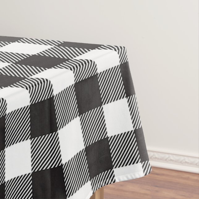 Black White Buffalo Gingham Check Plaid Holiday   Tablecloth (In Situ)