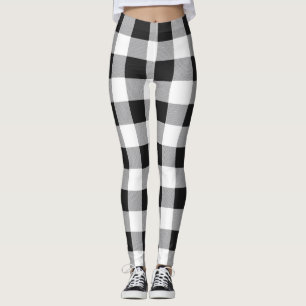 Black White Buffalo Gingham Check Plaid Holiday Th Leggings