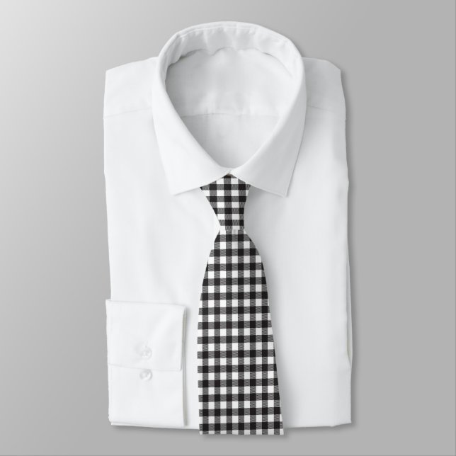 Black White Buffalo Gingham Check Plaid Holiday   Tie (Tied)