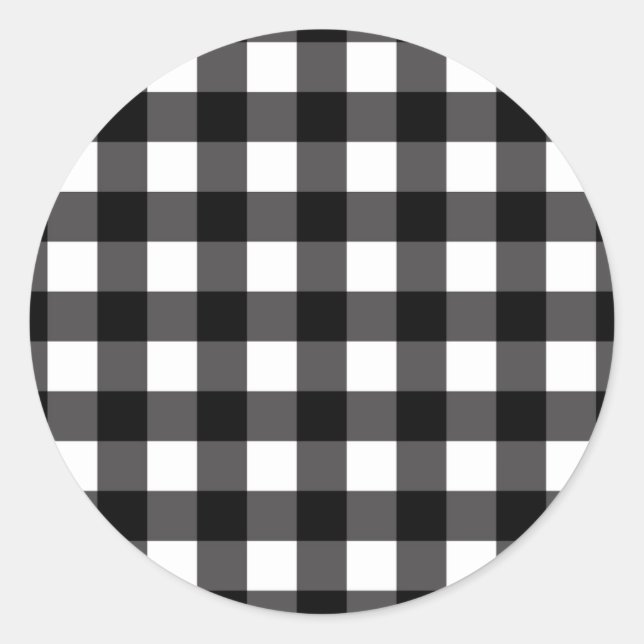 Black & White Buffalo Gingham Chequered Plaid Classic Round Sticker (Front)