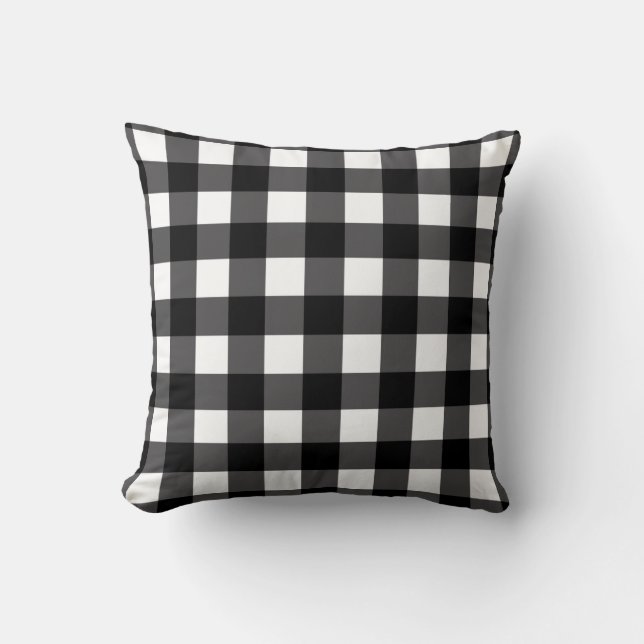 Black & White Buffalo Gingham Chequered Plaid Cushion (Front)