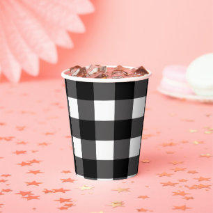 Black & White Buffalo Gingham Plaid Pattern Paper Cups