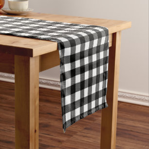 Black & White Buffalo Plaid, Checkered Decorative Short Table Runner