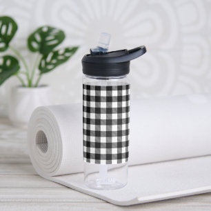 Black & White Buffalo Plaid, Checkered, Modern Water Bottle