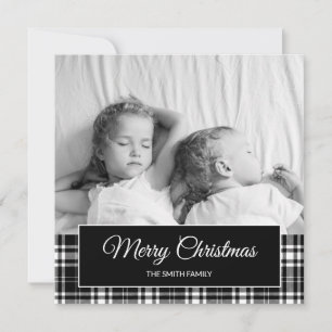 Black White Buffalo Plaid Christmas Holiday Photo Card