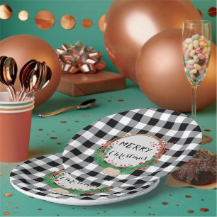 Black White Buffalo Plaid Christmas Paper Plates