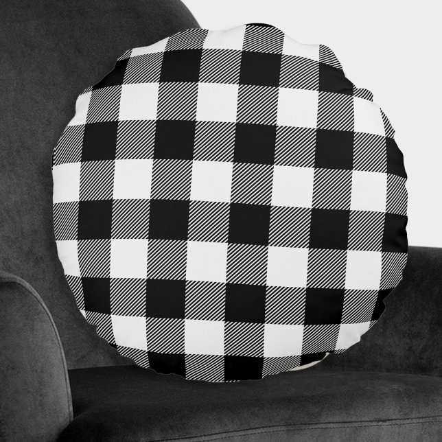 Black White Buffalo Plaid Farmhouse Decor  Round Cushion (Creator Uploaded)