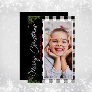 Black & White Buffalo Plaid Merry Christmas Card