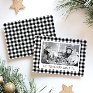 Black & White Buffalo Plaid Photo Christmas Holiday Card