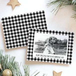 Black White Buffalo Plaid Photo Christmas Holiday Card
