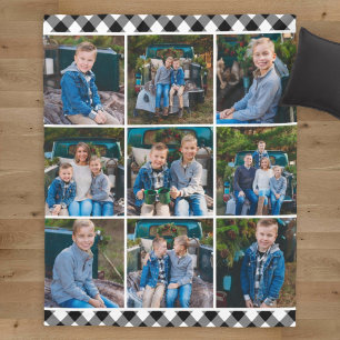 Black White Buffalo Plaid Photo Collage Fleece Blanket