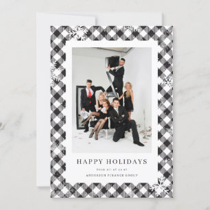 Black White Buffalo Plaid Snowflake Photo Business Holiday Card