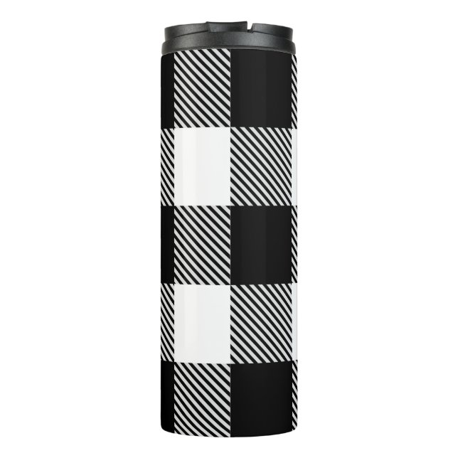 Black White Buffalo Plaid with Twill Thermal Tumbler (Back)